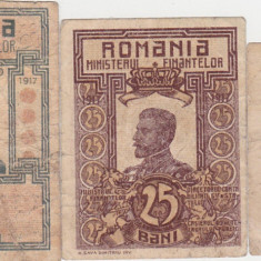 ROMANIA 10 BANI 1917, 25 BANI 1917, 50 BANI 1917 Ferdinand F-VF