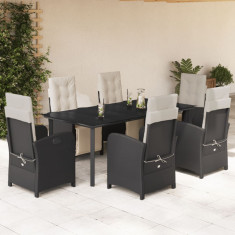 vidaXL Set mobilier de grădină cu perne, 7 piese, negru, poliratan