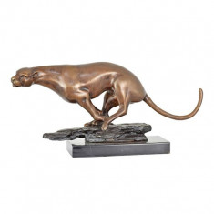 Jaguar alergand-statueta din bronz pe un soclu din marmura TBE-4