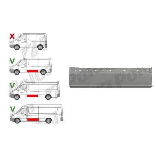 Segment reparatie panou lateral Mercedes Sprinter 07.2006-06.2018, Vw Crafter (2e) 12.2005-2017 partea inferioara Stanga, de Metal, Lungimea 152 cm,