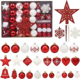 Set de 78 globuri de Craciun ROSELEAF, rosu/alb, plastic