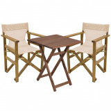 Set mobilier de gradina 3 piese Retto, Pakoworld, masa cu 2 scaune, 70x70x71 cm, lemn masiv de fag/PVC perforat, ecru