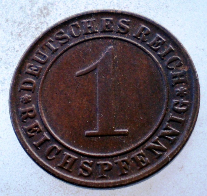 7.614 GERMANIA WEIMAR 1 REICHSPFENNIG 1934 G