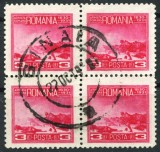 1931 , Lp 89 e , Centenarul Armatei , valoarea 3 Lei in bloc de 4 - stampilat