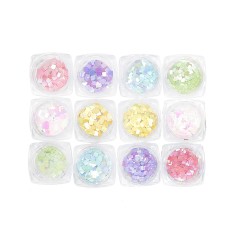 Set 12 paiete decorative unghii, patrate, multicolor