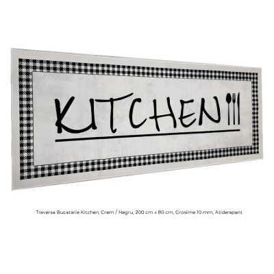 Traversa Bucatarie Kitchen, Crem Negru, 200 cm x 80 cm, Grosime 10 mm, Atiderapant foto