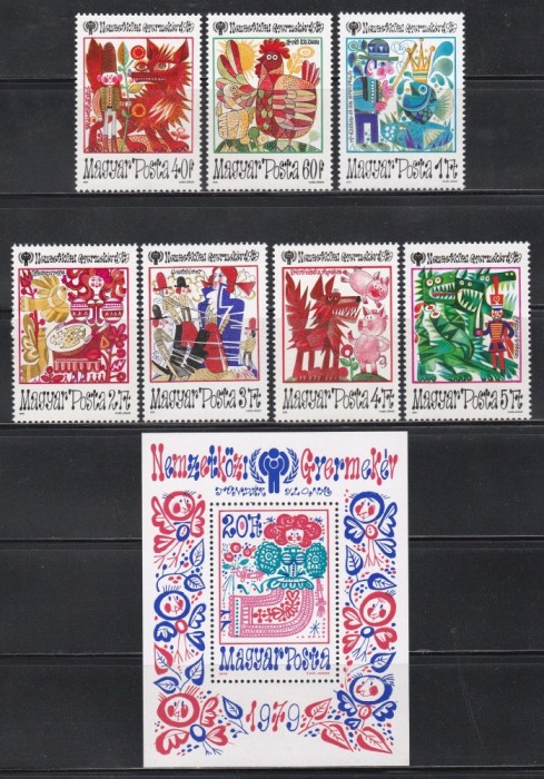 Ungaria 1979 - Povești - Anul Internațional al Copilului, serie + Colita, MNH