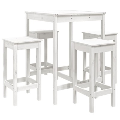 Set mobilier de bar pentru gradina, 5 piese,alb, lemn masiv pin foto