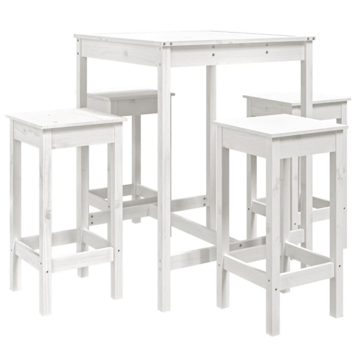 Set mobilier de bar pentru gradina, 5 piese,alb, lemn masiv pin