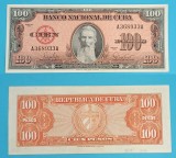 Bancnota Cuba 100 Pesos 1959 Aguilera AUNC, Serie A368933A, P#93, Hartie, 156x67mm