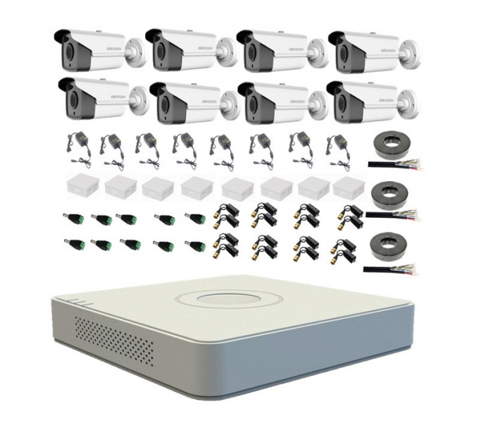 Kit complet sistem supraveghere exterior profesional HIKVISION cu 8 camere 5MP TURBO HD, IR 40m SafetyGuard Surveillance