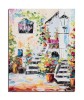 Tablou pictat manual, Acasa in curte - 50x40cm ulei in cutit pe panza de in, efect 3D