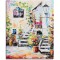 Tablou pictat manual, Acasa in curte - 50x40cm ulei in cutit pe panza de in, efect 3D