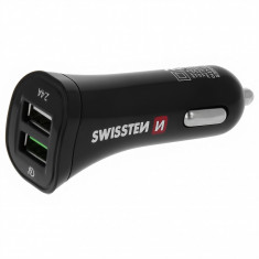 Incarcator Auto cu cablu MicroUSB Swissten Dual, 2 X USB, 18W, Quick Charge, Negru