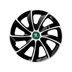 Set 4 Capace Roti potrivite jantelor de 15 inch, pentru Skoda Nou Verde, model Stig Extra Black &amp; White