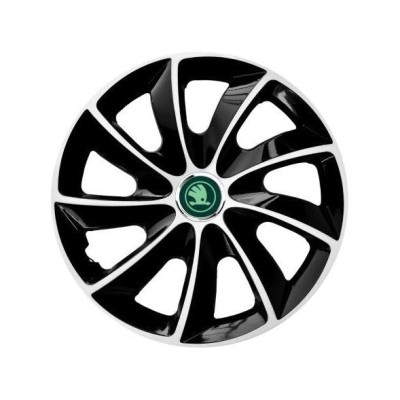 Set 4 Capace Roti potrivite jantelor de 15 inch, pentru Skoda Nou Verde, model Stig Extra Black &amp;amp; White foto