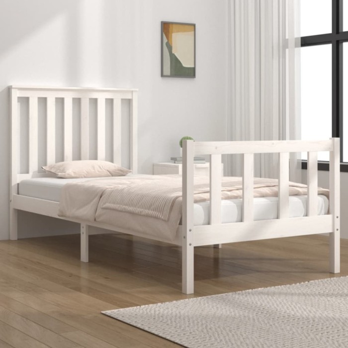vidaXL Cadru de pat 2FT6 Small Single, alb, 75x190 cm, lemn masiv pin