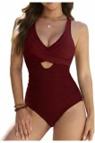 Costum de baie Ekoauer One-Piece pentru femei, cu decolteu &icirc;n V plisat, costum de baie, spate cu legături, controlul abdomenului, costum de baie sexy,