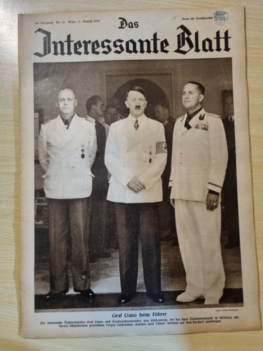 revista nazista austria 17 august 1939-foto a. hitler,goebbels,germania nazista