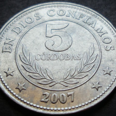 Moneda exotica 5 CORDOBAS - NICARAGUA, anul 2007 * Cod 1267