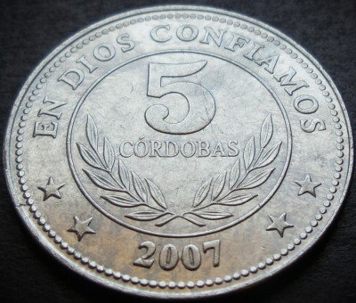 Moneda exotica 5 CORDOBAS - NICARAGUA, anul 2007 * Cod 1267 foto