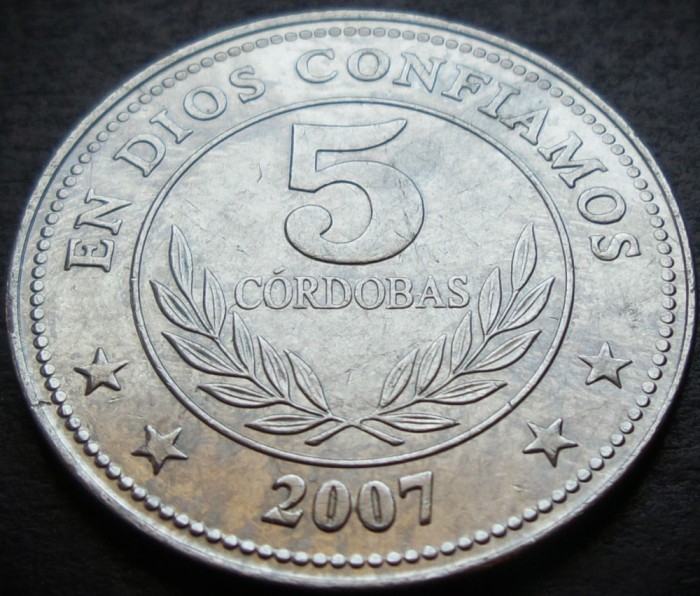 Moneda exotica 5 CORDOBAS - NICARAGUA, anul 2007 * Cod 1267
