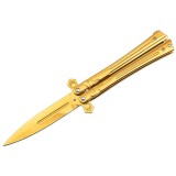 Cumpara ieftin Briceag Fluture Auriu IdeallStore&reg;, Skull Crusher, Otel Inoxidabil, 24cm, Camping, Cutit Balisong