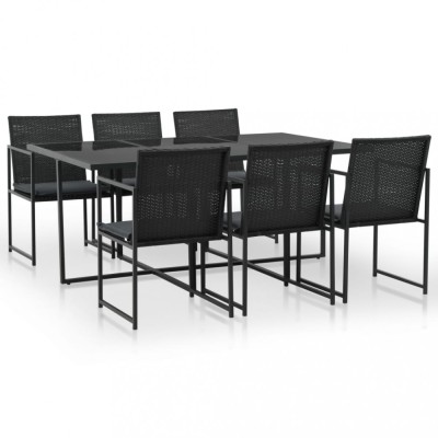 vidaXL Set mobilier de exterior cu perne, 7 piese, negru, poliratan 44444 foto