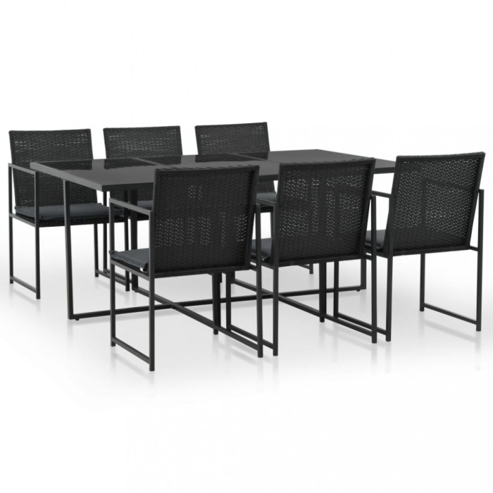 vidaXL Set mobilier de exterior cu perne, 7 piese, negru, poliratan 44444