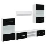 Cumpara ieftin Set mobilier comoda TV de perete, 5 piese, iluminare LED, negru