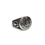Inel masonic argintiu cu simbol Echer si Compas cu Litera G MM988