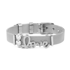 Bratara MBrands charm, din inox, ajustabila, inchidere catarama,diverse culori Argintiu Love