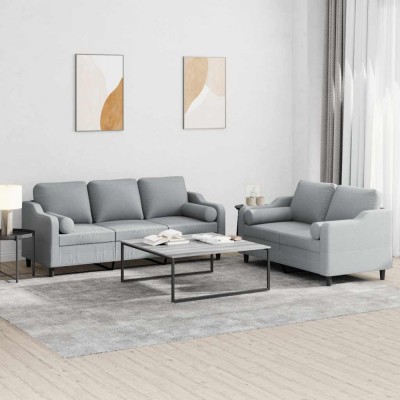 vidaXL Set de canapele cu perne, 2 piese, gri deschis, material textil foto