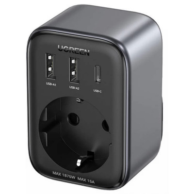 Incarcator Priza EU, 2x USB, Type-C la US, Fast Charging, 30W, Ugreen (15289), Black foto