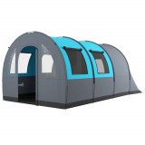 Outsunny Cort de Camping Impermeabil cu 5 Locuri, cu Zonă Separată de Dormit și Living, Cort de Trekking din Poliester, 480x260x200 cm, Gri și Albastr
