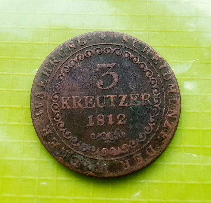 D352- MONEDA 3 kreutzer 1812 bronz-Imp Habsburg Franciscus II. Diametrul 3.3 cm.