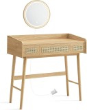 Cumpara ieftin Masa de toaleta cu oglinda iluminata Songmics Bej 90x43x82 cm