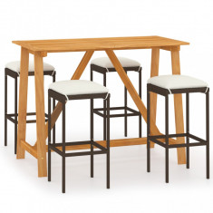 vidaXL Set mobilier de bar de gradină cu perne , 5 piese , maro