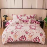 Cumpara ieftin Lenjerie de pat dublu cocolino,4 piese cu elastic,roz cu ursuleti-A601, Jojo Home