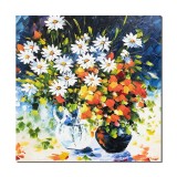 Cumpara ieftin Tablou pictat manual living, dormitor, Vaza cu margarete, 60x60cm ulei pe panza in cutit efect 3D, gata de expus pe perete