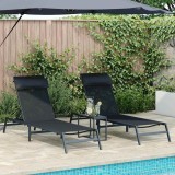 VidaXL Șezlonguri cu masă 3 pcs Negru și antracit 197 x 54 x 86 cm