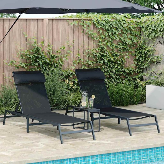 vidaXL Șezlonguri cu masă 3 pcs Negru și antracit 197 x 54 x 86 cm 42010349