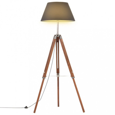 Lampa de podea trepied maro miere si negru 141 cm lemn de tec foto