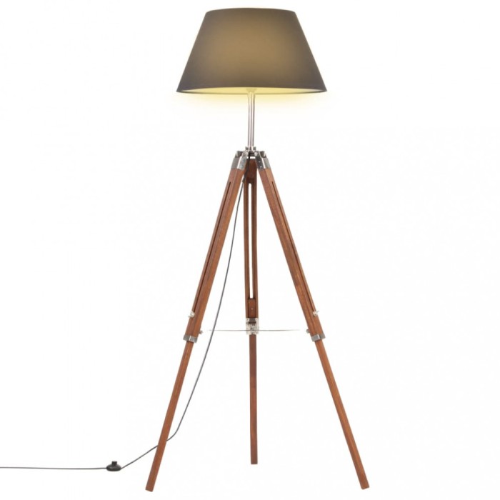 Lampa de podea trepied maro miere si negru 141 cm lemn de tec GartenMobel Dekor