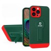 Husa armor design cu stand pentru apple iphone 14 (6.1) verde/rosu, suport auto magnetic, protectie antisoc, flippy