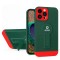 Husa armor design cu stand pentru apple iphone 14 plus (6.7) verde/rosu, suport auto magnetic, protectie antisoc, flippy