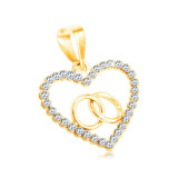 Cumpara ieftin Pandantiv din aur galben de 14K &ndash; conturul inimii, zirconii rotunde transparente, inele care se &icirc;ntrepătrund