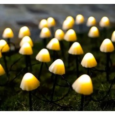 Lumini solare pentru gradina, forma ciuperca, 30 LED, 6 metri, incarcare solara, 8 moduri de iluminare, alb cald