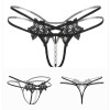 Bikini Tanga Mini G-string Transparent cu Perle, Open Crotch, XS-L