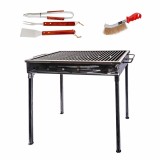 Pachet gratar metalic 60x40cm cu sita inox, perie sarma si 3 accesorii gratar